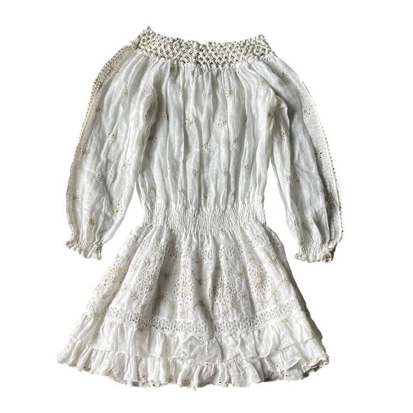 Temptation Positano Irlanda White Smocked Eyelet 100% Linen Mini Dress - Picture 12 of 12